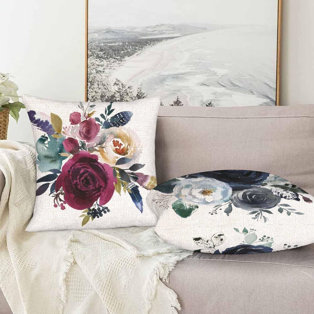 1033 Watercolor Rose Throw Pillow Covers Set of 2,Boho Floral Roses Flower - Picture 6 of 7